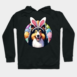 Collie with Bunny Ears Enjoys Easter Egg Adventure Hoodie